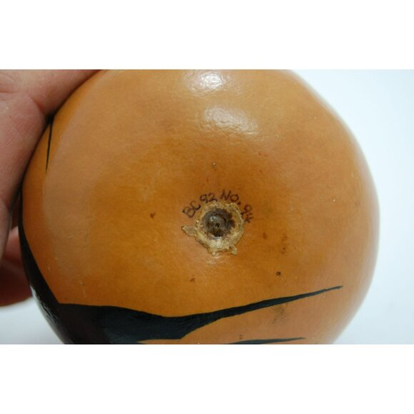 Handpainted Gourd Art Running Sleek Black Stallion Horse Signed BC 92 - Picture 3 of 9